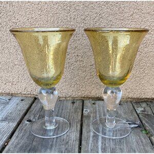 Artland Amber Gold Hand Blown Bubble 8” Water Wine Goblets - Set of 2